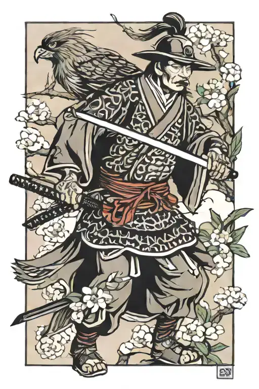 samurai hunting with a goshawk tattoo design idea