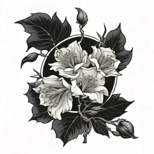 Greek Jesus, poppies, magnolias, COAST RHODODENDRON tattoo design idea