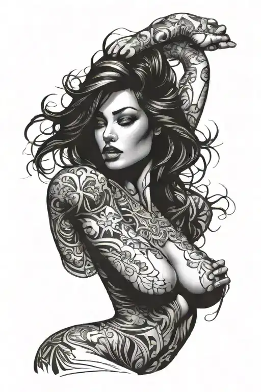sexy woman posing tattoo design idea