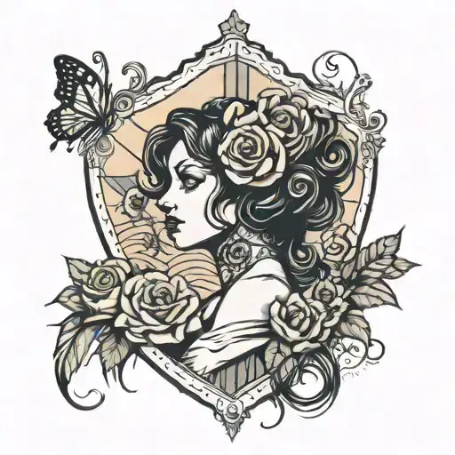 Roses and circus tent behind silhouette of woman  tattoo design idea