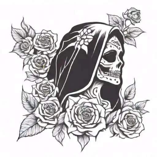 santa muerte con rosas  tattoo design idea