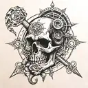 skull snake motorcycle engine compass rose tattoo design idea