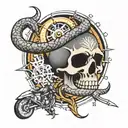 skull snake motorcycle engine compass rose tattoo design idea