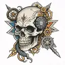 skull snake motorcycle engine compass rose tattoo design idea