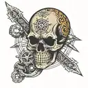 skull snake motorcycle engine compass rose tattoo design idea