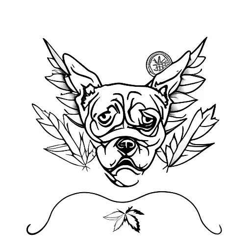 A minimalist tattoo of a marijuana leaf and a Georgia bulldog emblem merged together, showcasing the client's unique interests tattoo design idea
