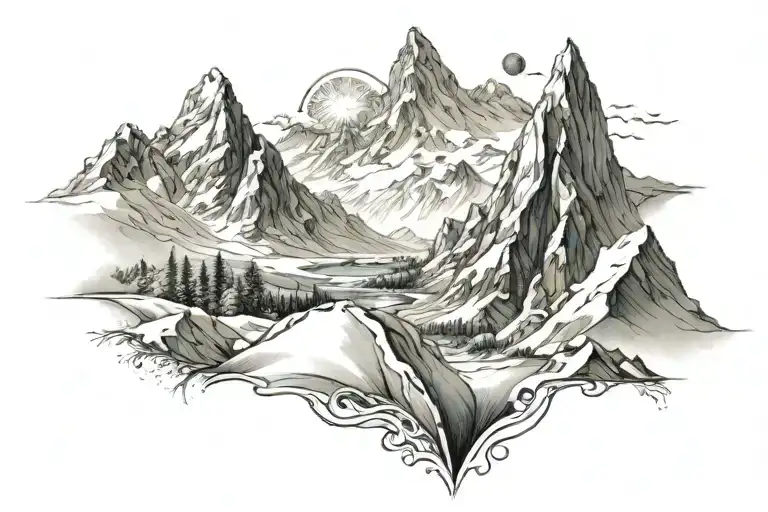 snow mountain + libra zodiac + 202410XX + men's signs  tattoo design idea