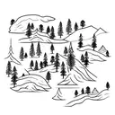 A minimalist tattoo of a winter forest hike trail map tattoo design idea