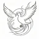 “Design a large minimalist chest tattoo of the Phoenix Force. The phoenix should have its wings spread wide open, fully  tattoo design idea