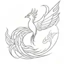 “Design a large minimalist chest tattoo of the Phoenix Force. The phoenix should have its wings spread wide open, fully  tattoo design idea