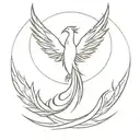 “Design a large minimalist chest tattoo of the Phoenix Force. The phoenix should have its wings spread wide open, fully  tattoo design idea