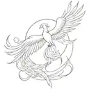 “Design a large minimalist chest tattoo of the Phoenix Force. The phoenix should have its wings spread wide open, fully  tattoo design idea