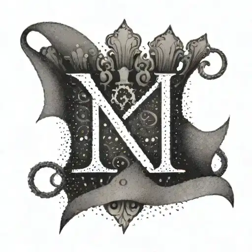 An abstract design featuring a crown morphing into the shape of the letter K for Kelvin, with intricate dotwork detailing tattoo design idea