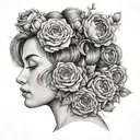  ranunculus flowers on top of ladies head tattoo design idea
