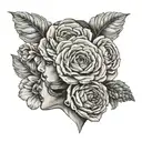  ranunculus flowers on top of ladies head tattoo design idea