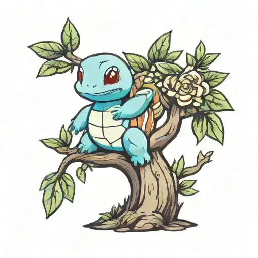 squirtle olive tree intertwined tattoo design idea