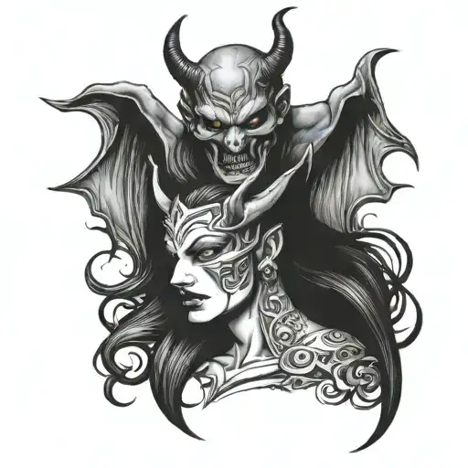 devil and angel 2 face sexy  tattoo design idea