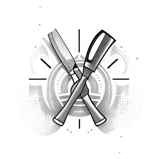 A chef's knife surrounded by exotic ingredients tattoo design idea