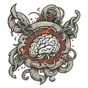 A tattoo design of a brain with a broken chain, symbolizing the client's journey through PTSD and overcoming mental health challenges tattoo design idea