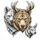bear, deer, wolf head tattoo design idea