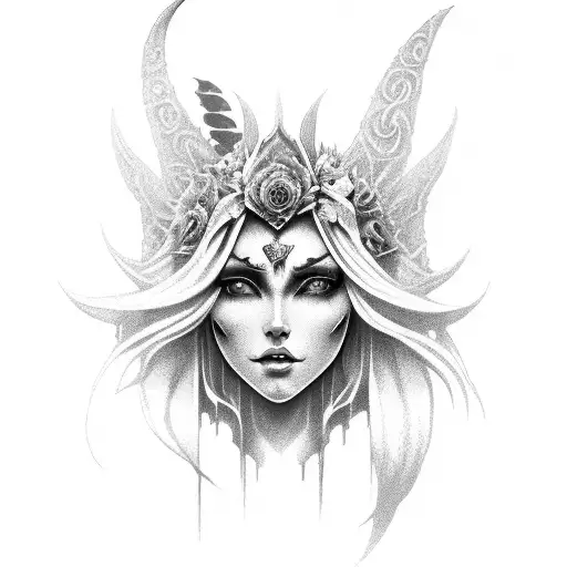Moon sword flower fantasy dark elf tattoo design idea