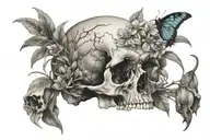 wildflowers growing from skull tattoo design idea