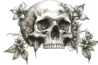 wildflowers growing from skull tattoo design idea