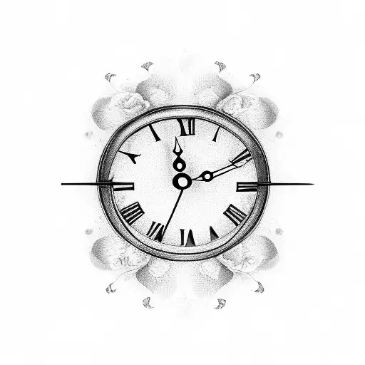 clock with no hands surrounded by roses  tattoo design idea
