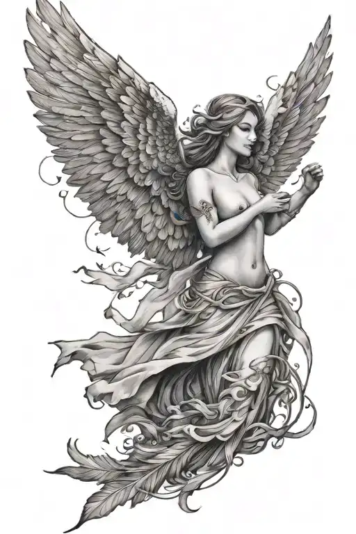 Based on an angel falling, I want it to have clouds and feathers around it tattoo design idea