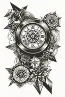 arrow,compass and clock face tattoo design idea