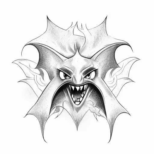 A cinema ticket with a vampire bat and a phoenix rising from the flames tattoo design idea