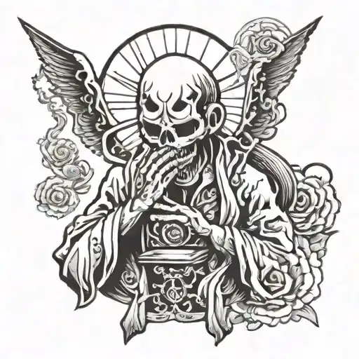 shinigami praying tattoo design idea