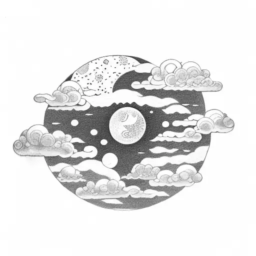 japanese cloud moon sun montain tattoo design idea