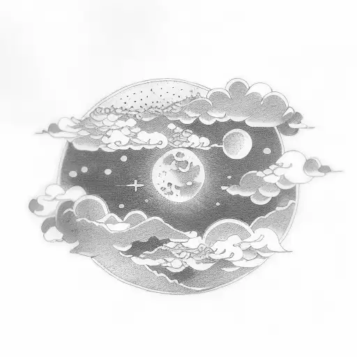 japanese cloud moon sun montain tattoo design idea