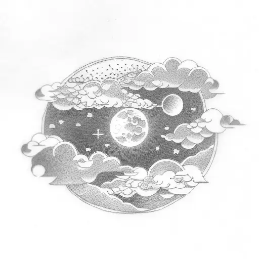 japanese cloud moon sun tattoo design idea