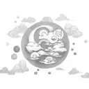 japanese cloud moon sun tattoo design idea