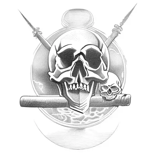 skull with hood and scythe holding the world in his left hand, in his right hand holding an hourglass in the shape of a  tattoo design idea