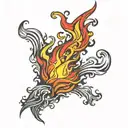flame tattoo design for man burning hot raging flame single flame multicolour slim tall sleek design colourful masculine tattoo design idea