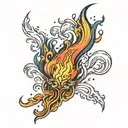 flame tattoo design for man burning hot raging flame single flame multicolour slim tall sleek design colourful masculine tattoo design idea