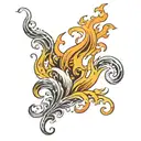 flame tattoo design for man burning hot raging flame single flame multicolour slim tall sleek design colourful masculine tattoo design idea