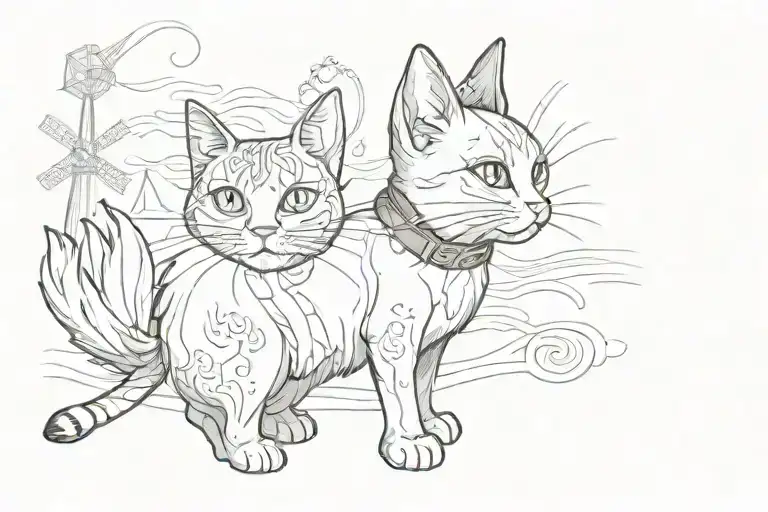a tejada cat going to a dutch windmil tattoo design idea