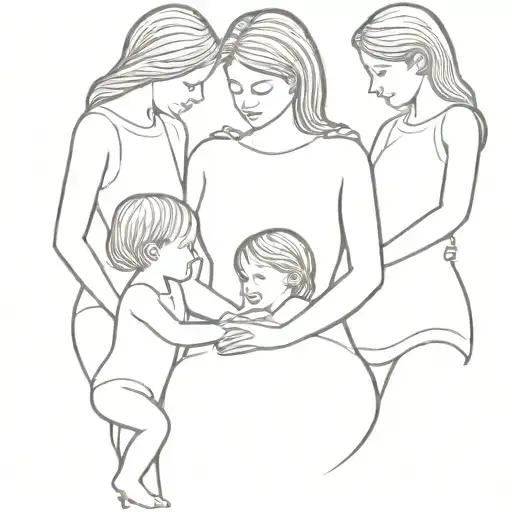 mother with 3 kids daugther design   tattoo design idea