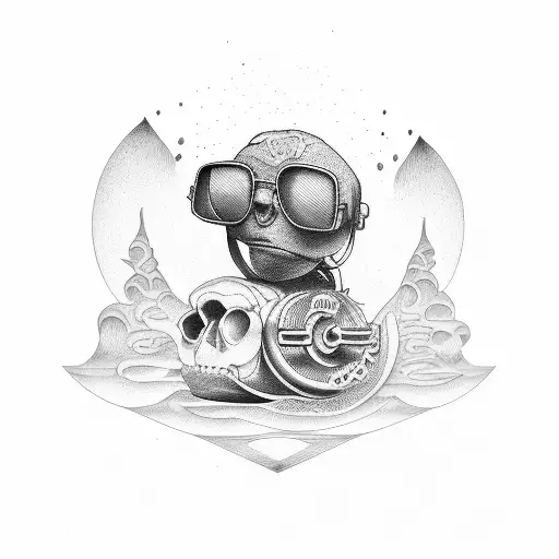 cartoon log, spanner and sunglasses memorial  tattoo design idea