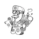 cartoon log, spanner and sunglasses memorial  tattoo design idea