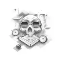 cartoon log, spanner and sunglasses memorial  tattoo design idea