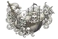 skull ship and anchor tattoo design idea