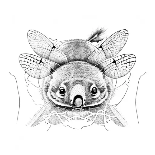 dragonfly, koala, platypus, wombat, possum and wallaby in a lagoon tattoo design idea