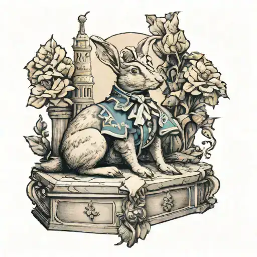 realistic rabbit dressed a George washington monument tattoo design idea