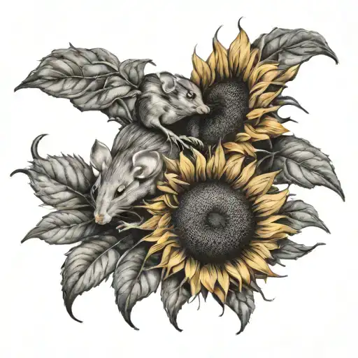 mice sleeping on sunflower tattoo tattoo design idea