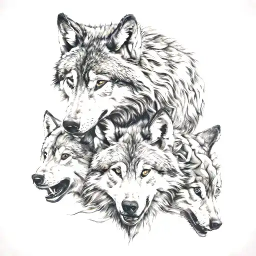 wolf and two cubs playing tattoo design idea